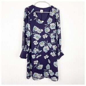 Cabi Purple Floral Dress Ellery Royal Sheer Puff Sleeve Sheath Size Small​​​​​